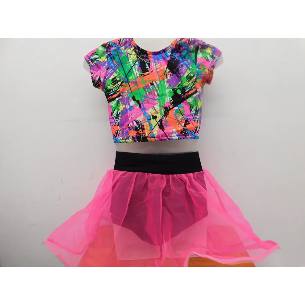 Pre-Owned Dance Costume Kelle  Medium Child Bright Colors 2 pc Jazz